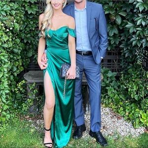 Custom made emerald satin gown